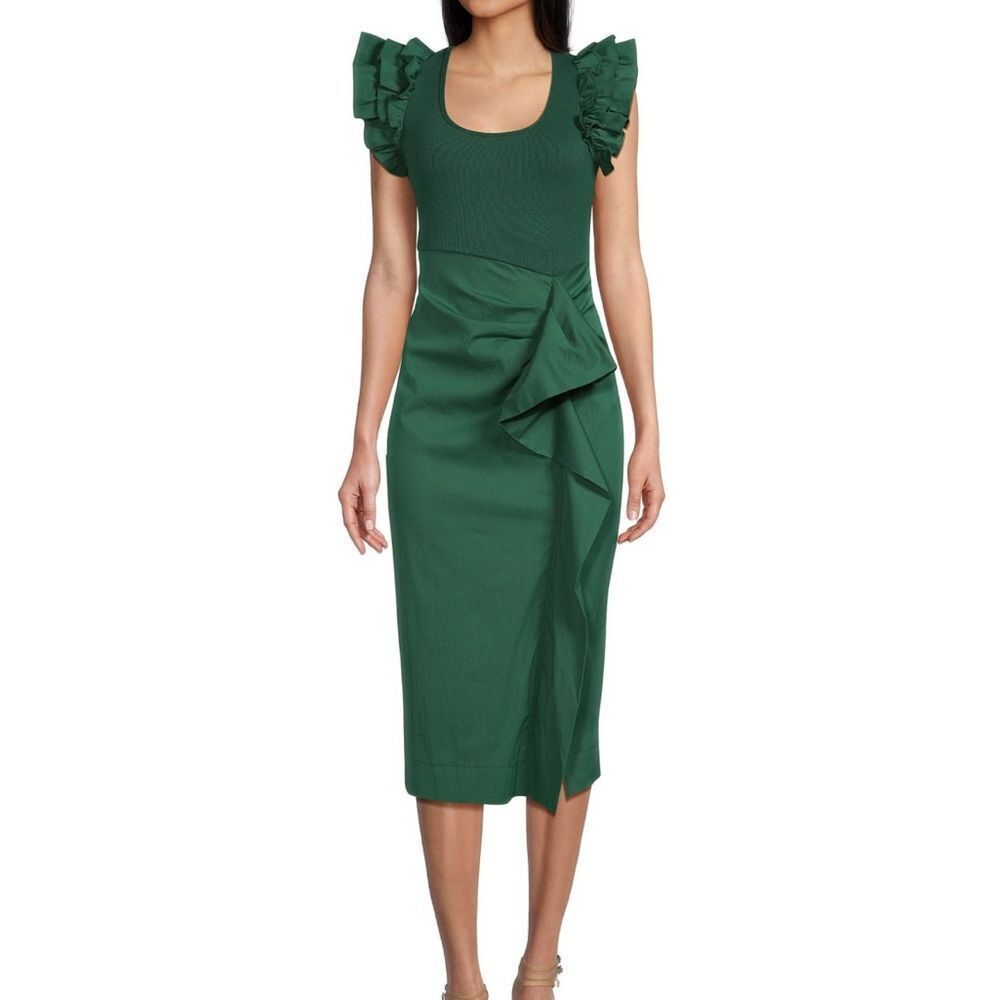 Sugarlips Green Ruffle-Sleeve Midi Dress
